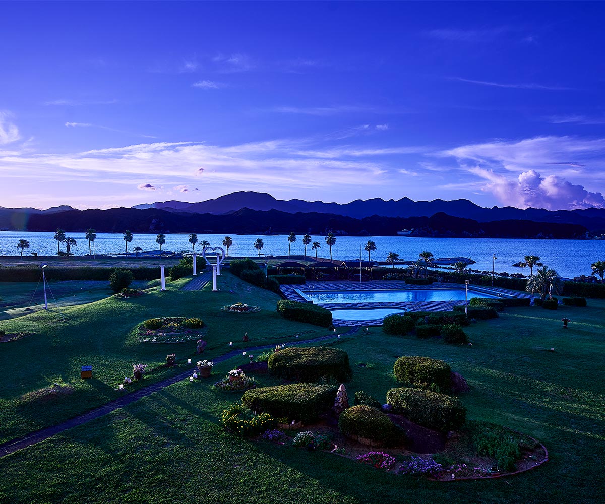 碧い海と花々と